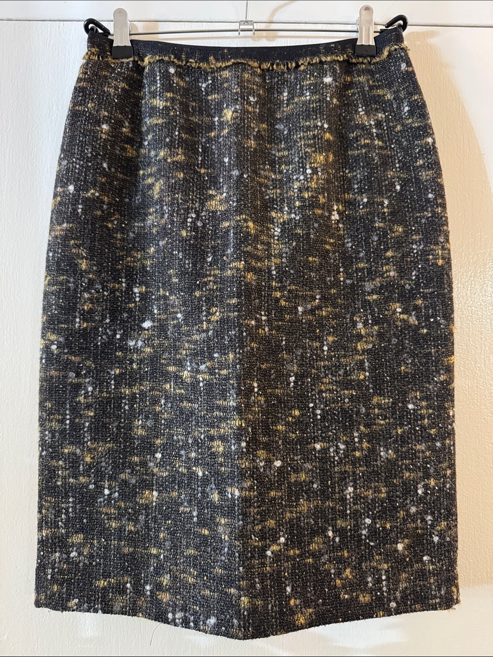 Elie Tahari Black Tweed Pencil Skirt with Gold and White Flecks